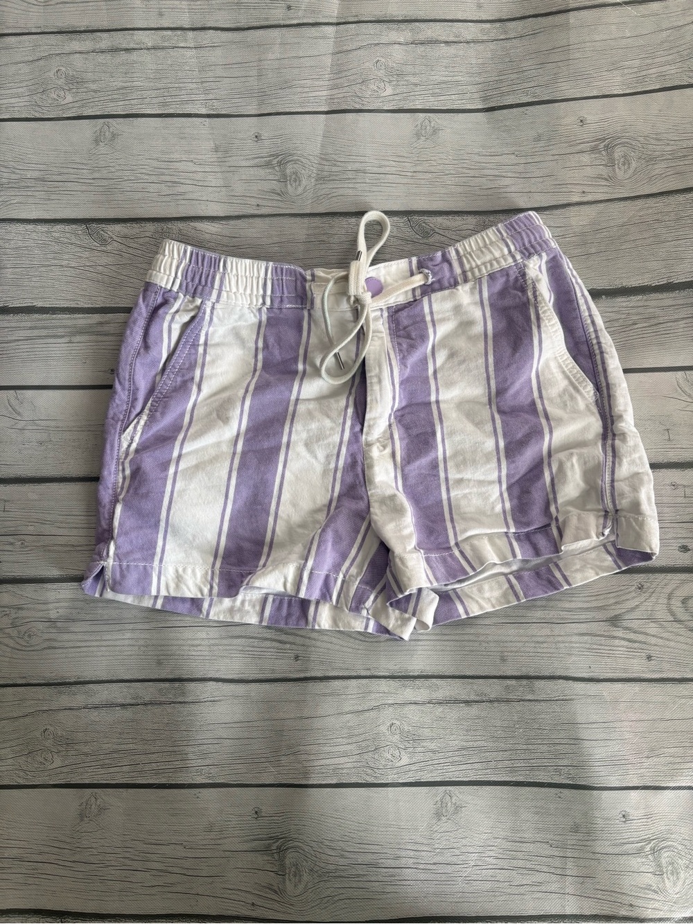 American Eagle Outfitters Lavender and White Striped Drawstring Shorts